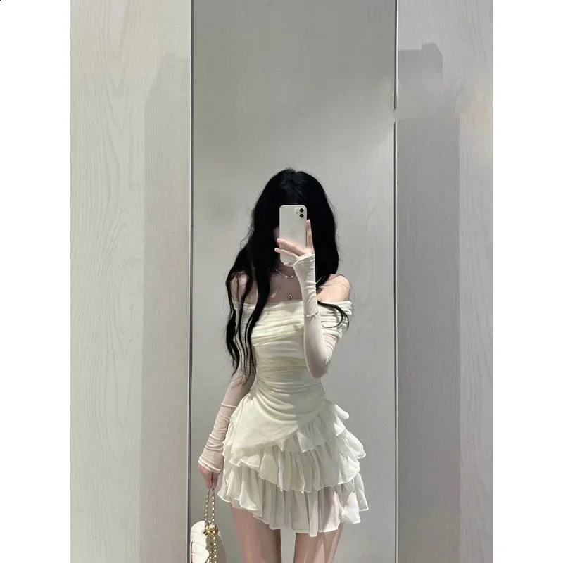Pure Desire Aesthetic Off-shoulder Cake Slimming Dress Set For Women Summer Fashion Elegant Smooth Silhouette 240819