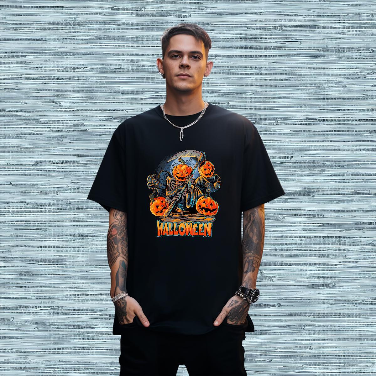 Unisex T shirt pumpkin Breathable Crew Neck Casual Custom Print Plus Size 230g 100% Cotton Men Clothes T-Shirt Fashion New Wear