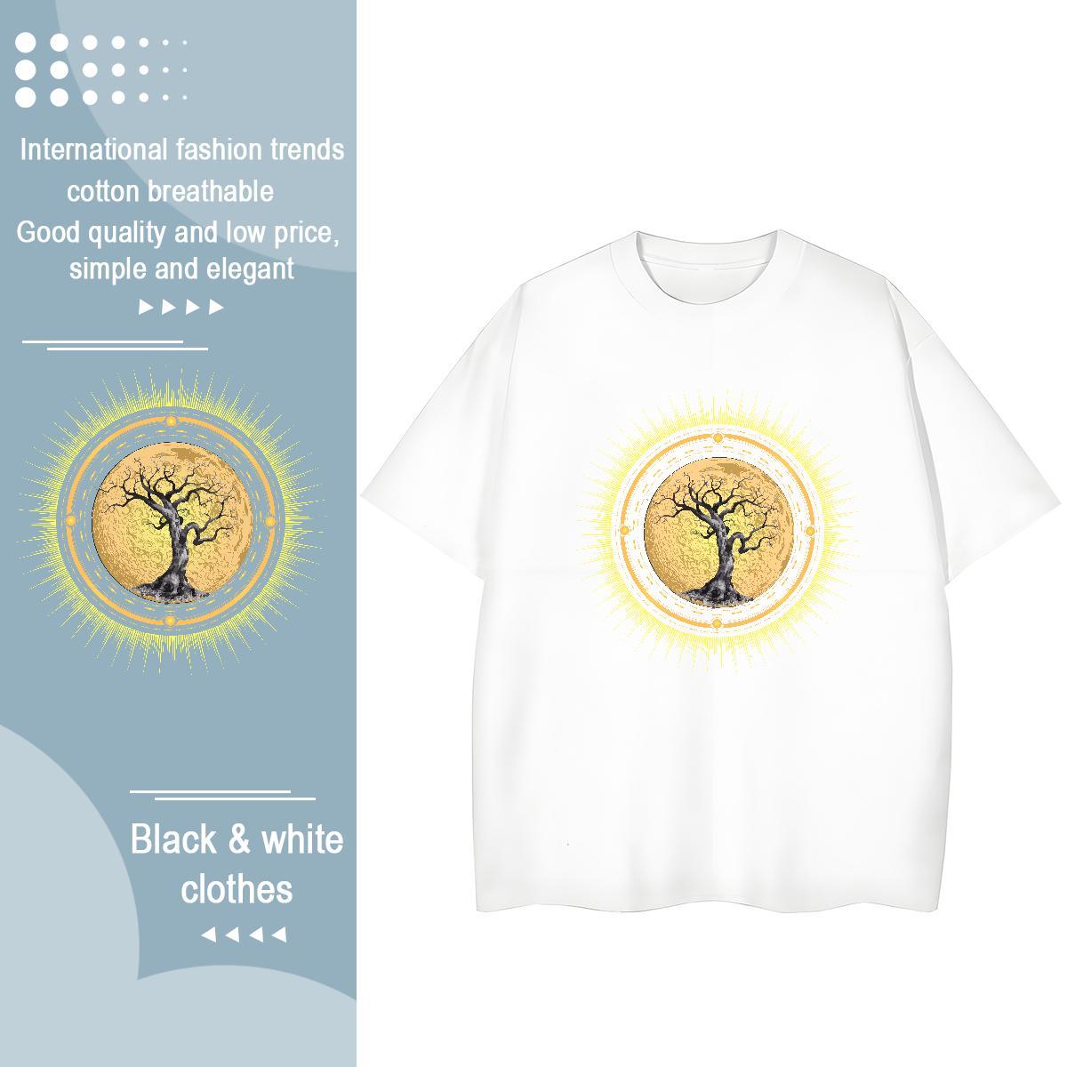Fashion Casual Mens Tshirts tree Sport 100% Cotton 230g Tops Breathable Crew Neck Loose Men T Shirts DIY