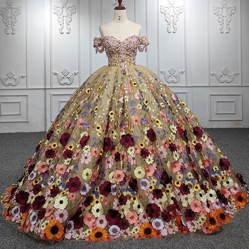 Mexican Champagne Shiny Quinceanera Dresses Pearl Color Applique Tull Birthday Party Princess Sweet 16 Ball Gowns Vestidos 15 XV Anos