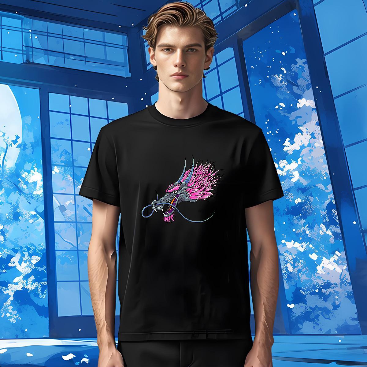 Man T Shirts 230g Pure Cotton dragon Street Casual O Neck Short Sleeves Custom Cartoon Tshirts Wholesale Popular Top Tees