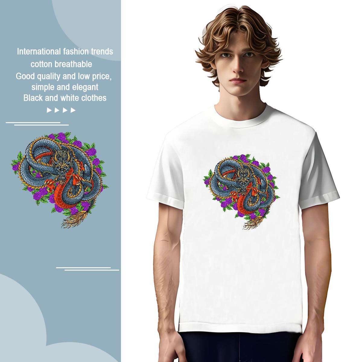 Men T Shirts 100% Cotton 230g dragon Hip Hop Street O-Neck Short Sleeve Oversized Men Tshirts 2024 New Cool Design Tees