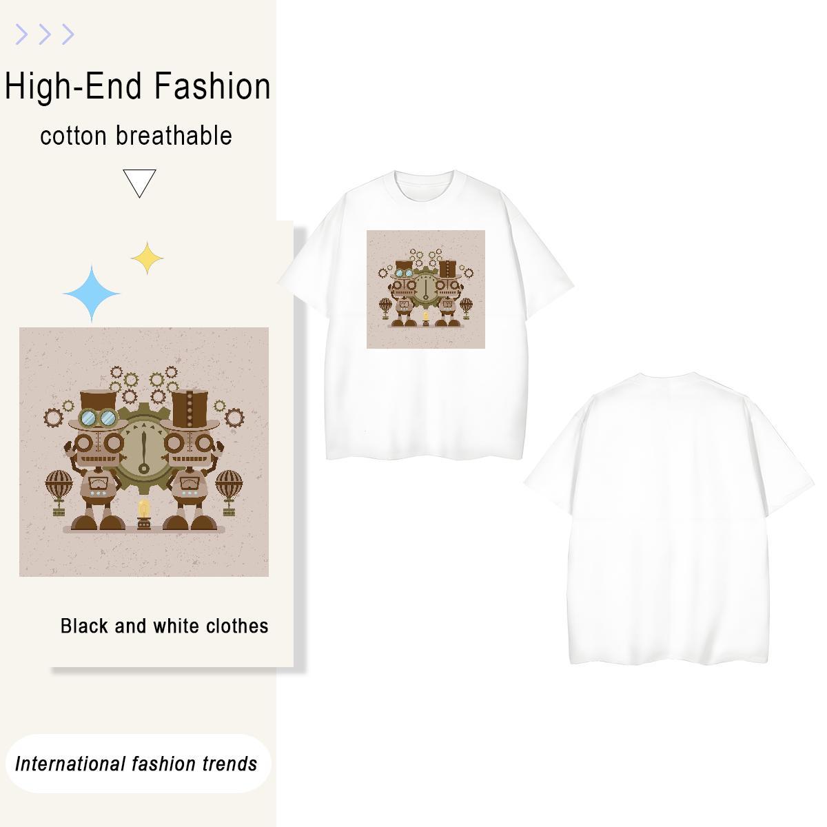 Unisex robot 230g Cotton Tshirts Casual Daily Wear Crew Neck Breathable T shirt 2024 Customized Print Tops Tees