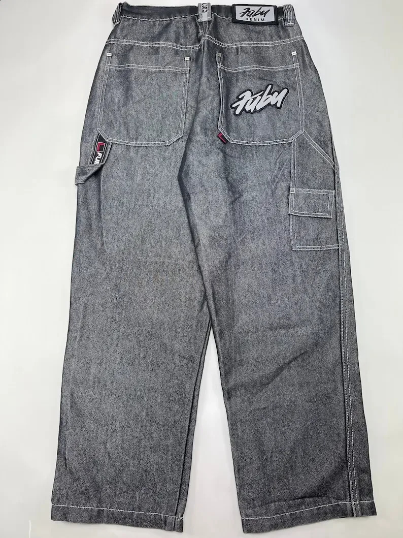 jeans retro loose men Harajuku women hiphop rock fashion streetwear Trousers High Street Waist wide leg 240819