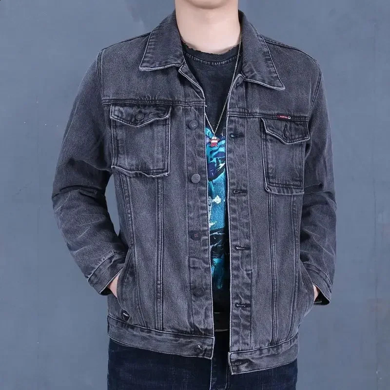 Mens Jean Coats washed wide shoulder mens denim jacket autumn blue ner highquality plus size retro 240809