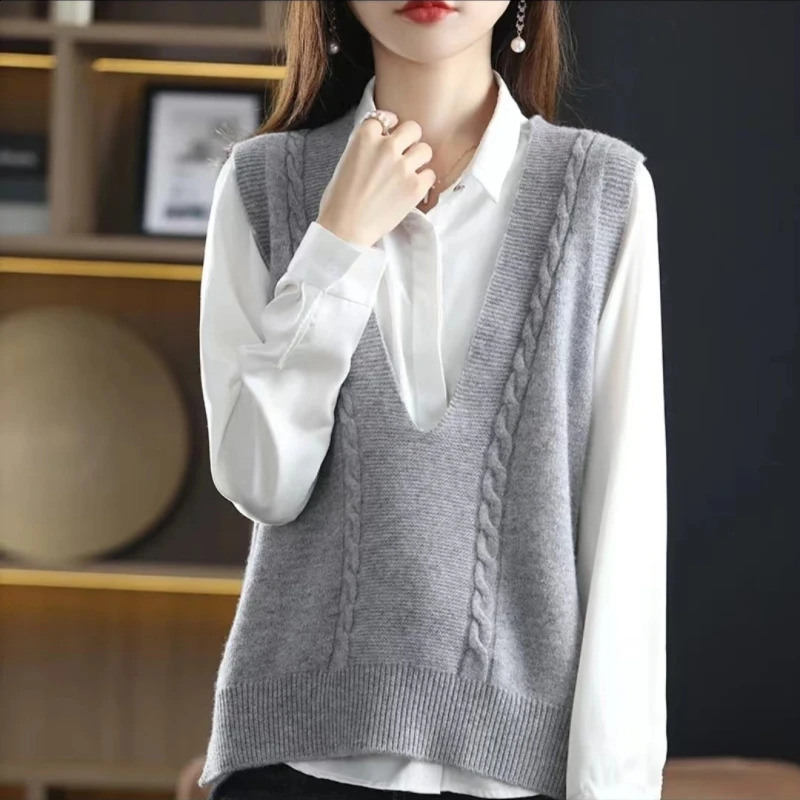 100% Andy Velvet Vest AutumnWinter Womens Big Vneck Sweater Hoodie Casual Knitted Sleeveless Korean Tshirt 240819