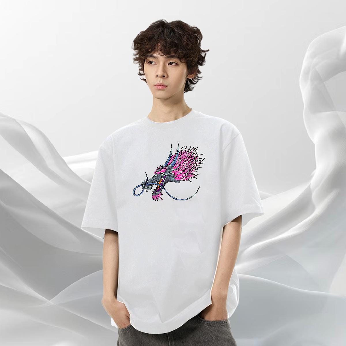 High Quality Men Tshirts Street Casual 230g Pure Cotton DIY Printed O Neck Short Sleeves dragon Man T Shirts Custom Tops