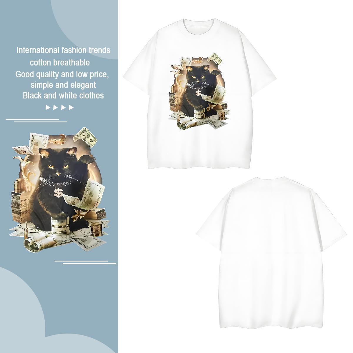 Popular cat Men T Shirts Outdoor Couples T Shirts 100% Cotton 230g DIY Customized Short Sleeve Soft Black White Polos