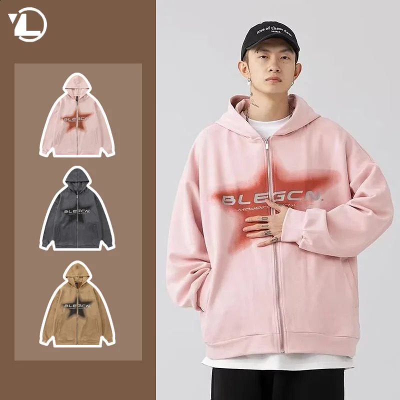 Spring Y2k American Printed Hoodie Jacket Mens Fashion Street Hip-hop Loose Unisex Cardigan Zipper Hooded Coat Oversize 2024 240819