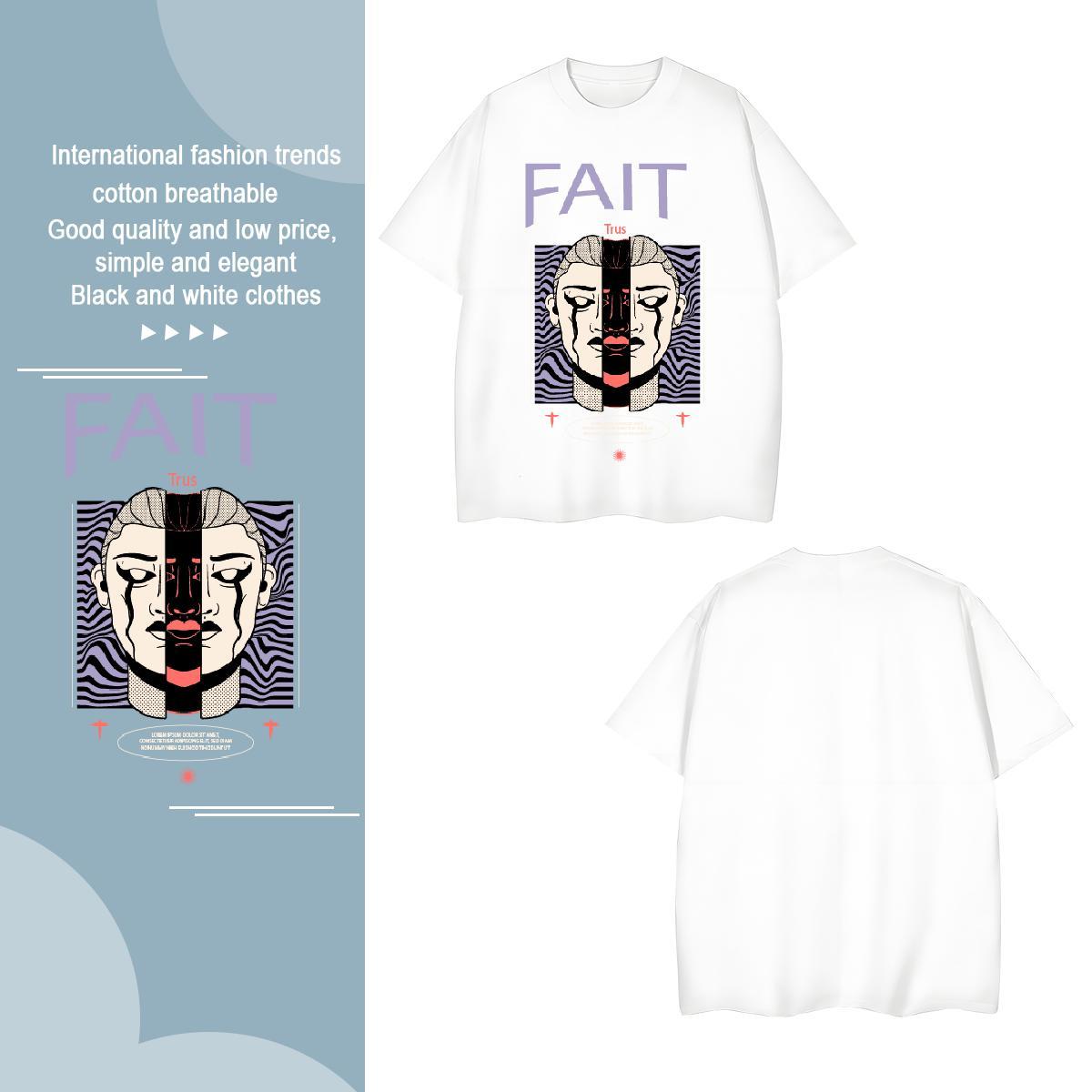 Soft Western style 230g Cotton Men Tops Tees Sport Crew Neck Breathable T Shirts Men Stylist Cartoon Printing L-4XL Wear