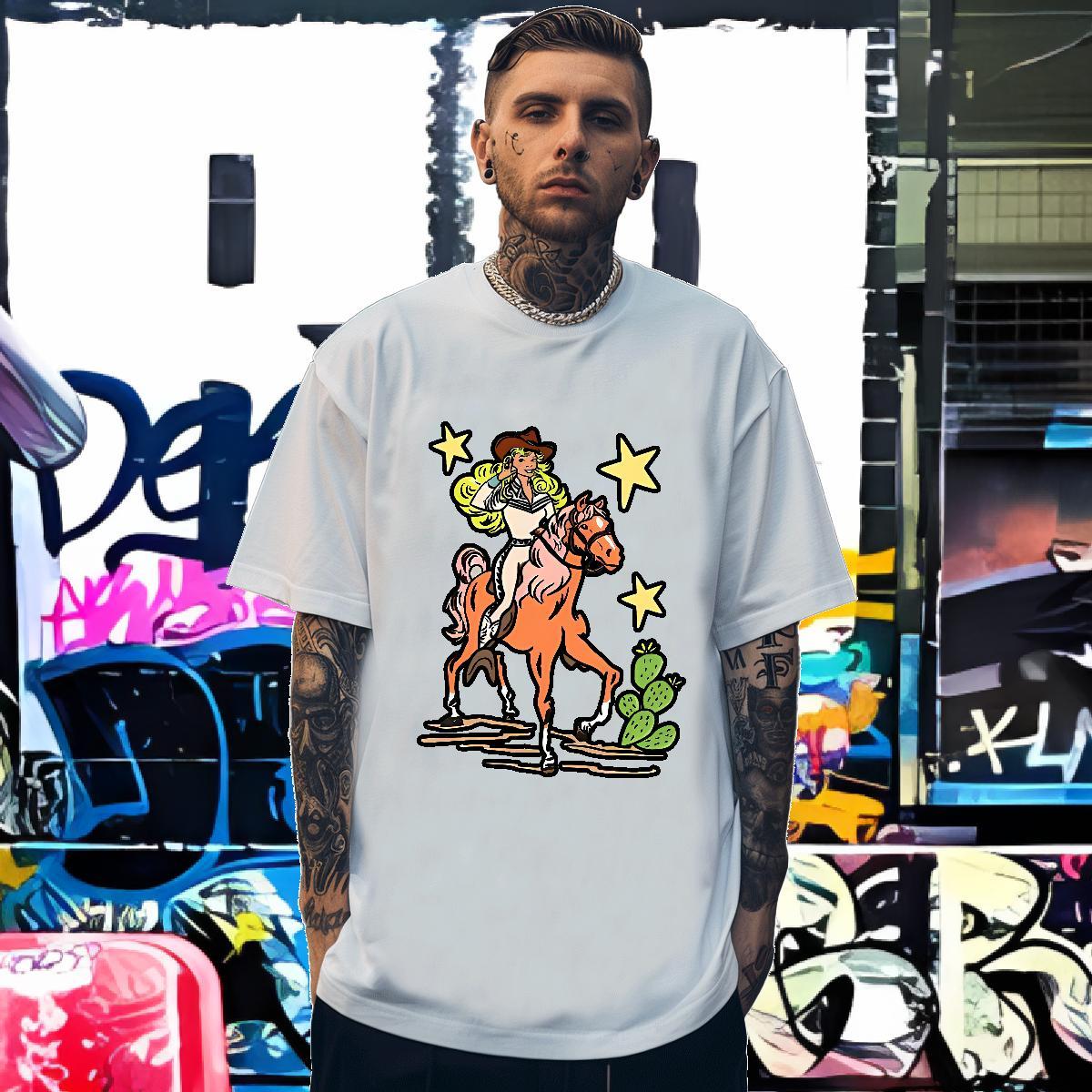 Cool Design Mens T Shirts horse Round Neck Short Sleeve Daily Outfit Custom Anime 230g 100% Cotton Men Tops Tees DIY Top Tees