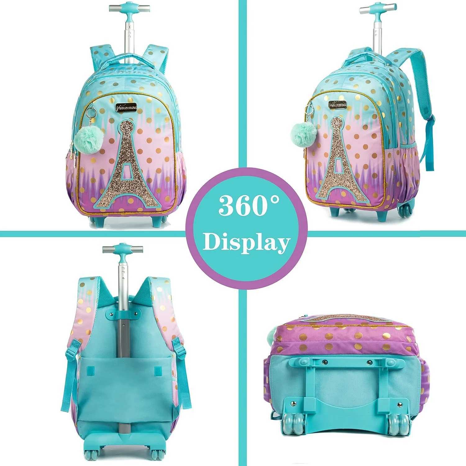 Childrens School Backpack with Wheels Kids Wheeled School Bag Teenagers Bag Girls Canvas Backpack Travel Luggage Trolley Bags Y240820
