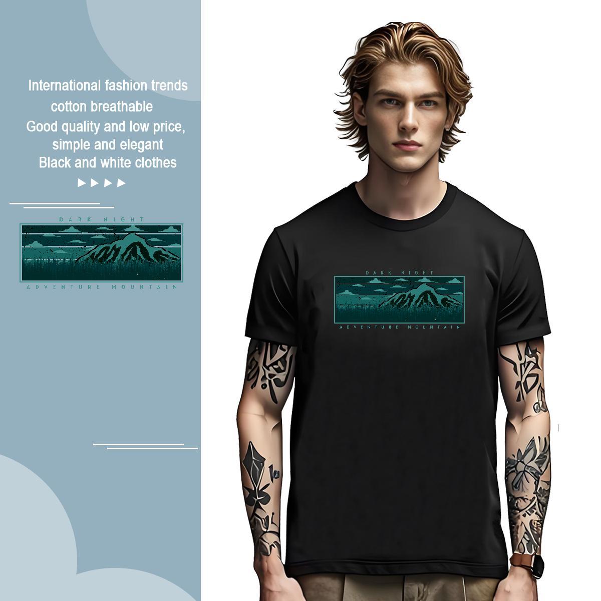 Designer mountains 230g Pure Cotton Men Tops Tees Hip Hop Street Short Sleeve O-Neck T Shirt For Man Customized Black White Top Tees