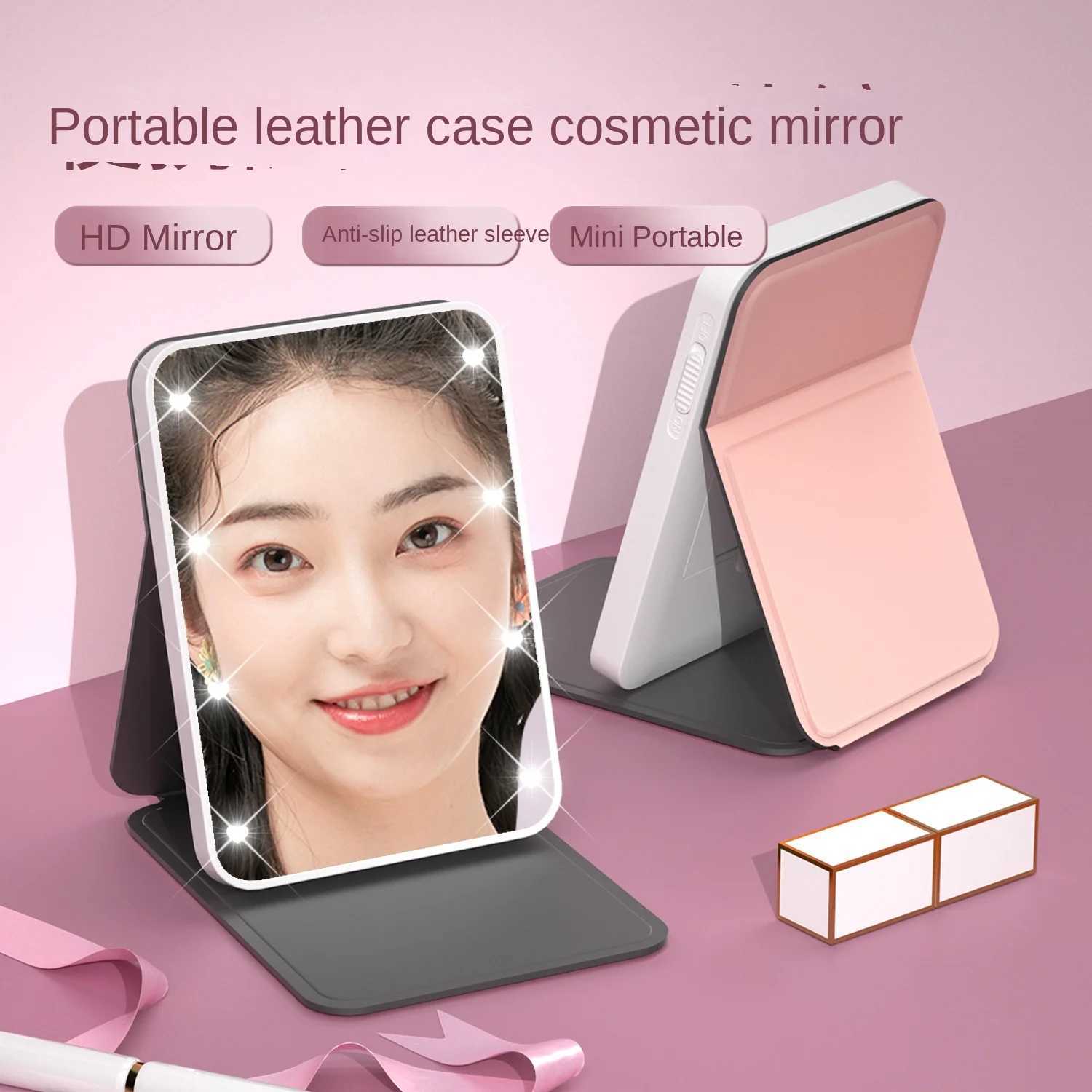 Portable Vanity Lamp Folding Cosmetic Mirrors Lighted Makeup Mirror with LED Lamp Foldable Design Battery Version Y240819