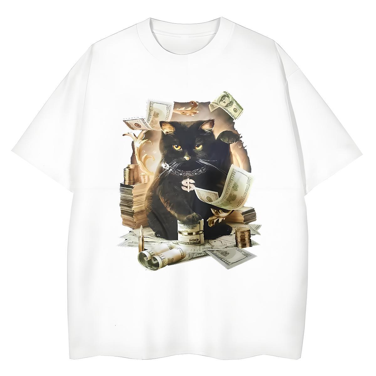 Loose Mens T Shirts cat Breathable Crew Neck Summer Casual Skull 100% Cotton 230g Men Tops Tees Fashion Casual Tees Shirts