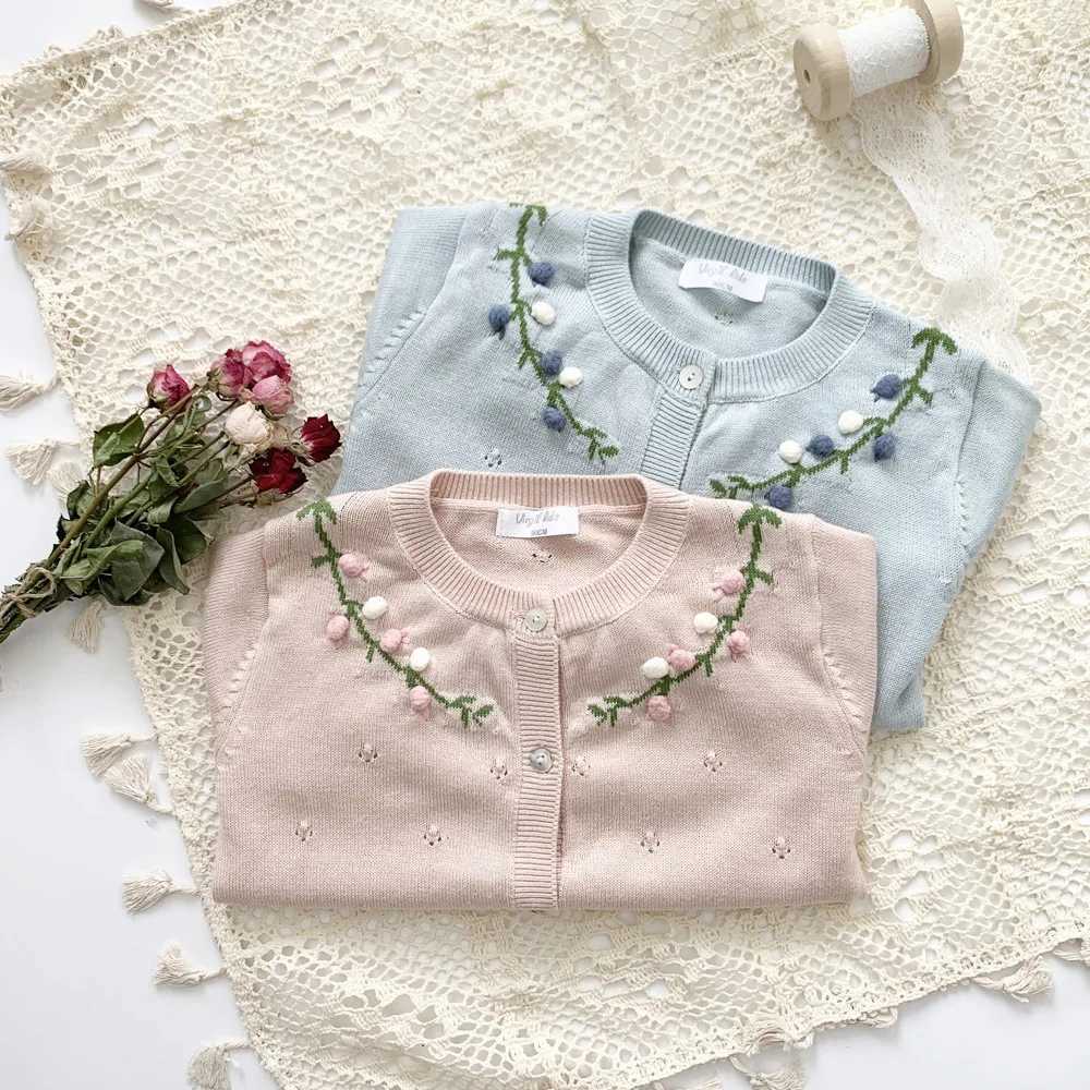Baby Girls Cardigan With Hand Embroidery Toddler Knitted Top Kids Air Conditioning Clothes 2-7YXJ240819