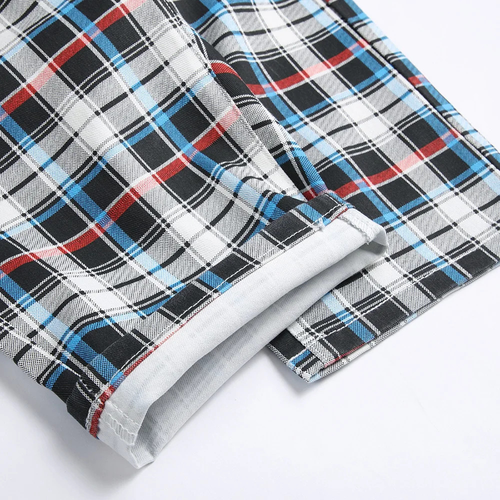 Mens plaid digital printed shorts summer Tatar stretch denim striped fashionable slim fit jeans 240819
