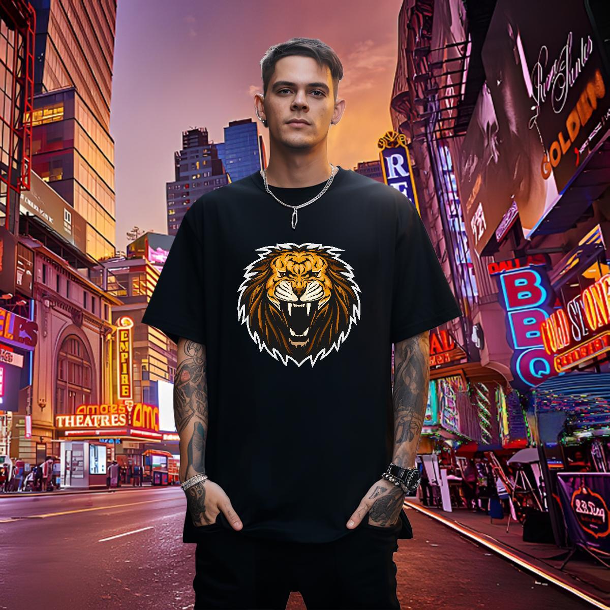 Popular Mens T Shirts lion Breathable Short Sleeve Home Outdoor Custom Big Size 100% Cotton 230g Couples T Shirts Factory Direct Clothings