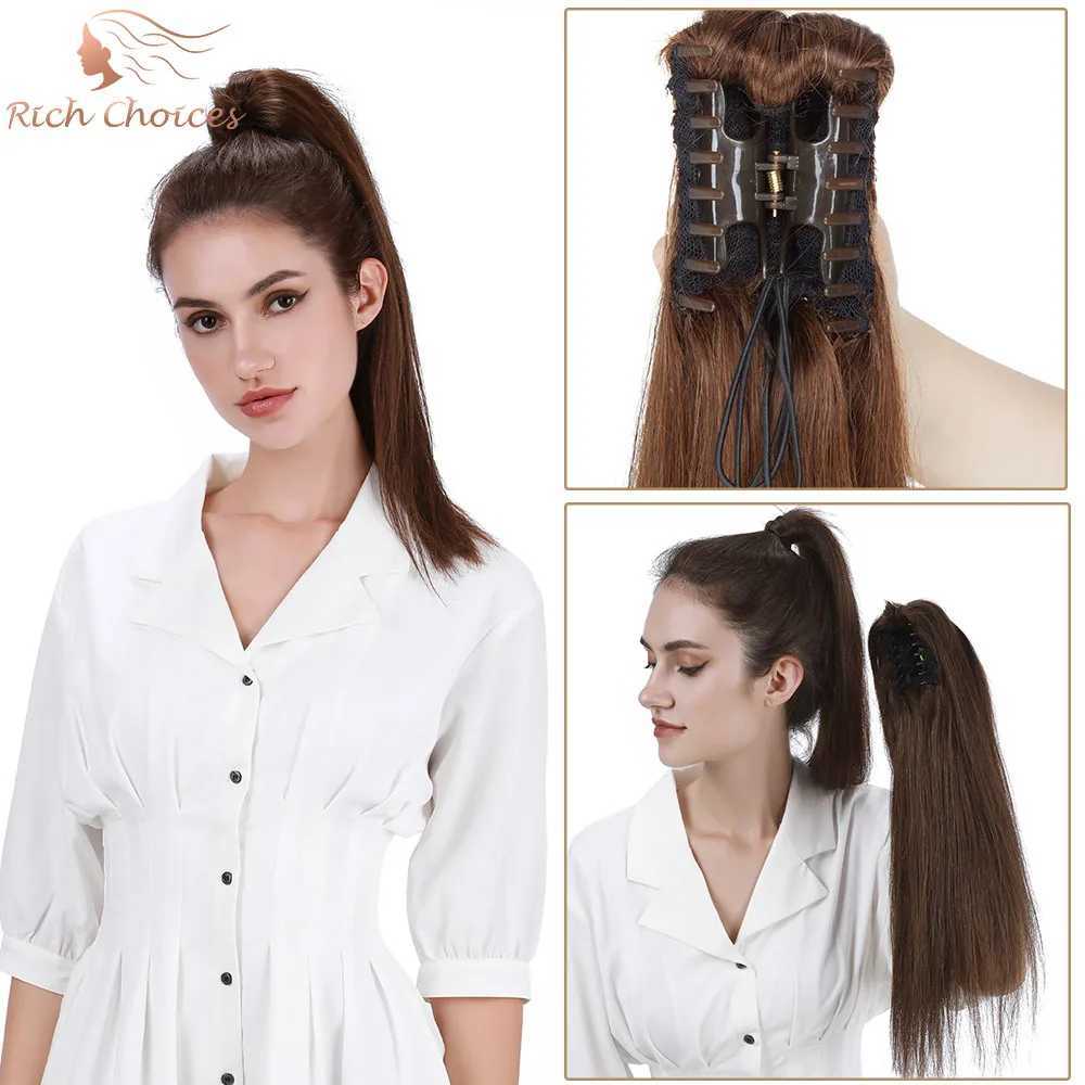Human hair claw clip ponytail extension brushed 14-22 inch straight hair piece high ponytail W240817