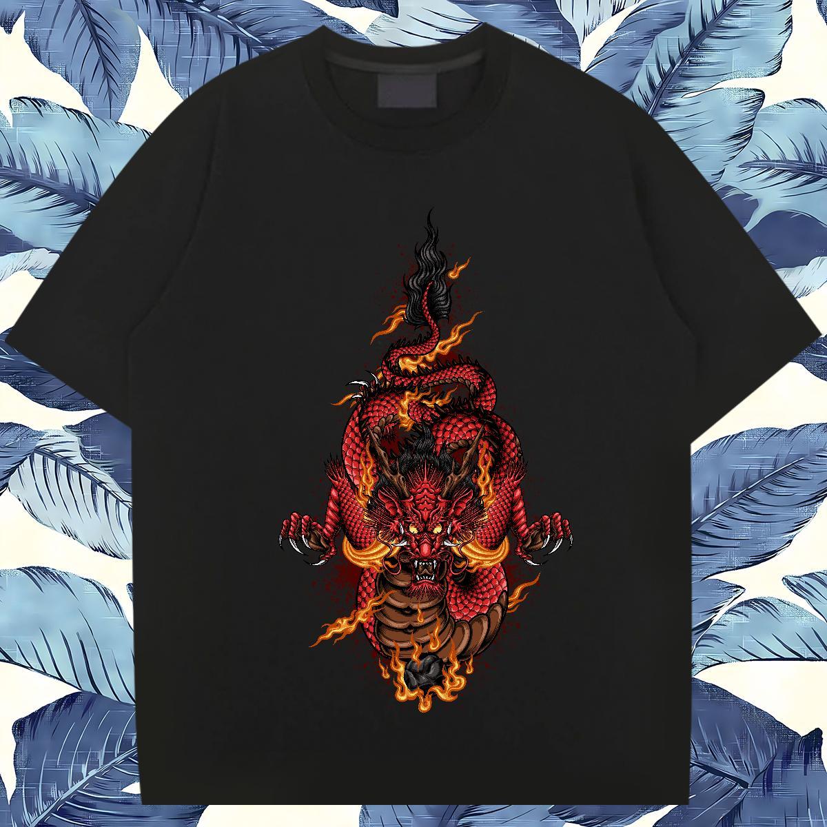 Soft dragon T-Shirts for Men Street Wear Tshirts 230g Cotton Fashion Design O Neck Short Sleeves Custom Big Size Tee Shirt