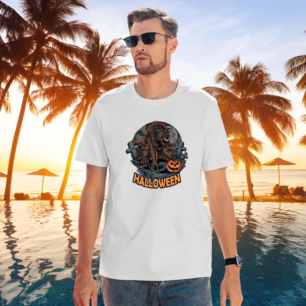 Wholesale T-Shirts pumpkin Crew Neck Breathable Casual Daily Wear Graphic 230g Pure Cotton Men Tops Tees New Designer Tees Shirts