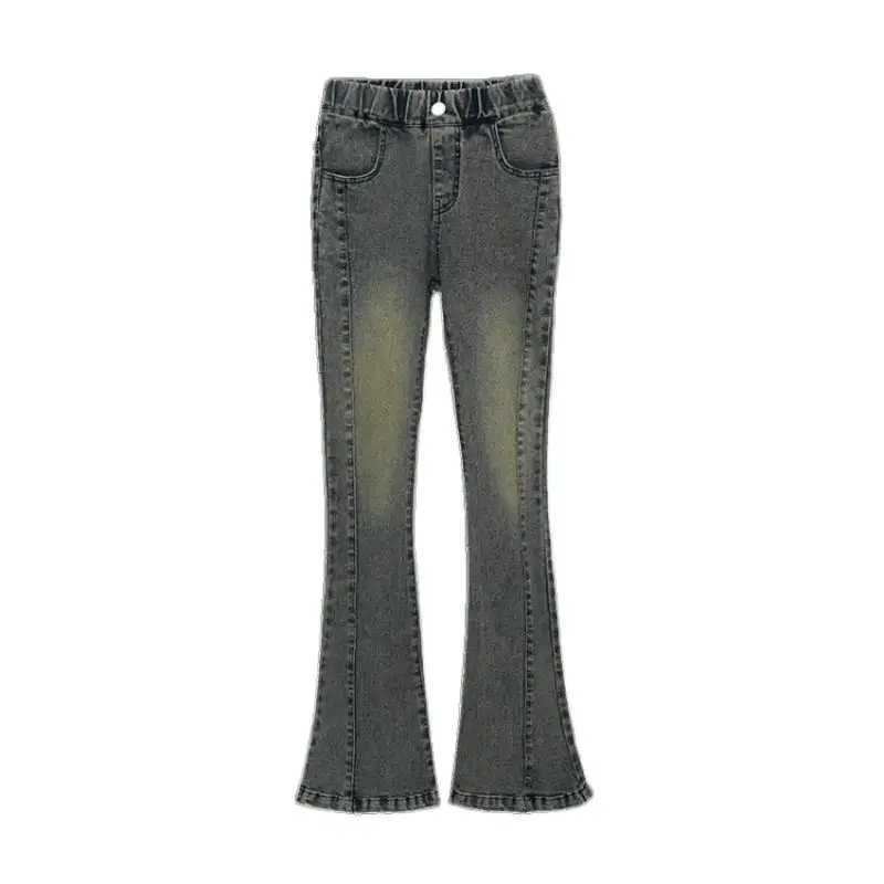 Childrens clothing spring autumn patchwork denim Flared Pants ultra-thin American retro denim Trouser solid color breathable casual jeansW240819