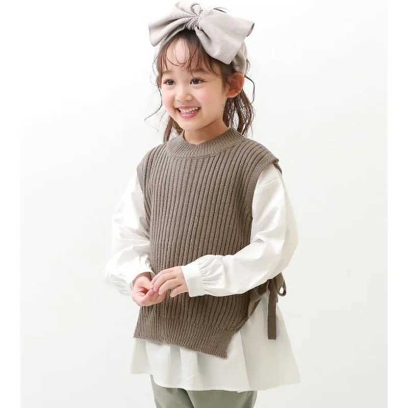 2022 New Kids Waistcoat for Girls Sleeveless Sweater Fashion Childrens Clothing Big Girls Knitting Vest Coat TopsXJ240819