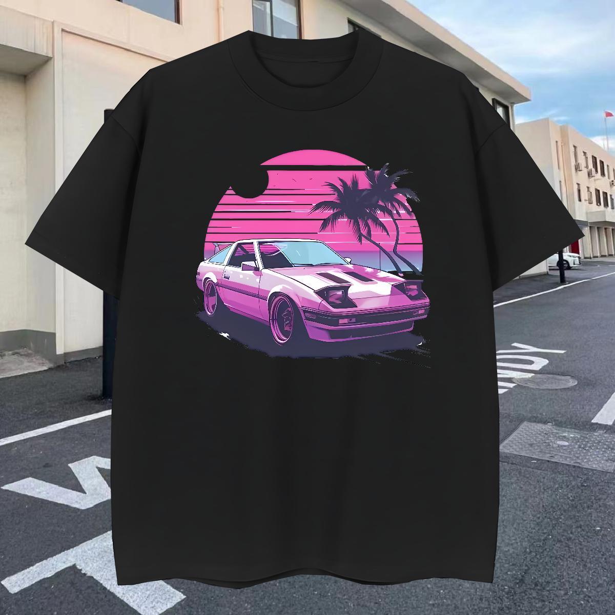 Loose Fit Mens Tshirts Beach 230g Pure Cotton Anime Print Short Sleeve O-Neck beach T-Shirts for Men Fashion Wear