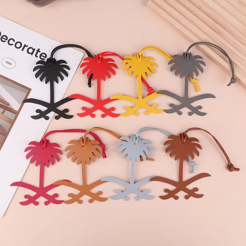 Natural Leather Saudi Arabia Map Date Palm Tree Keychain Womens Backpack Pendant Bag Charm 240820