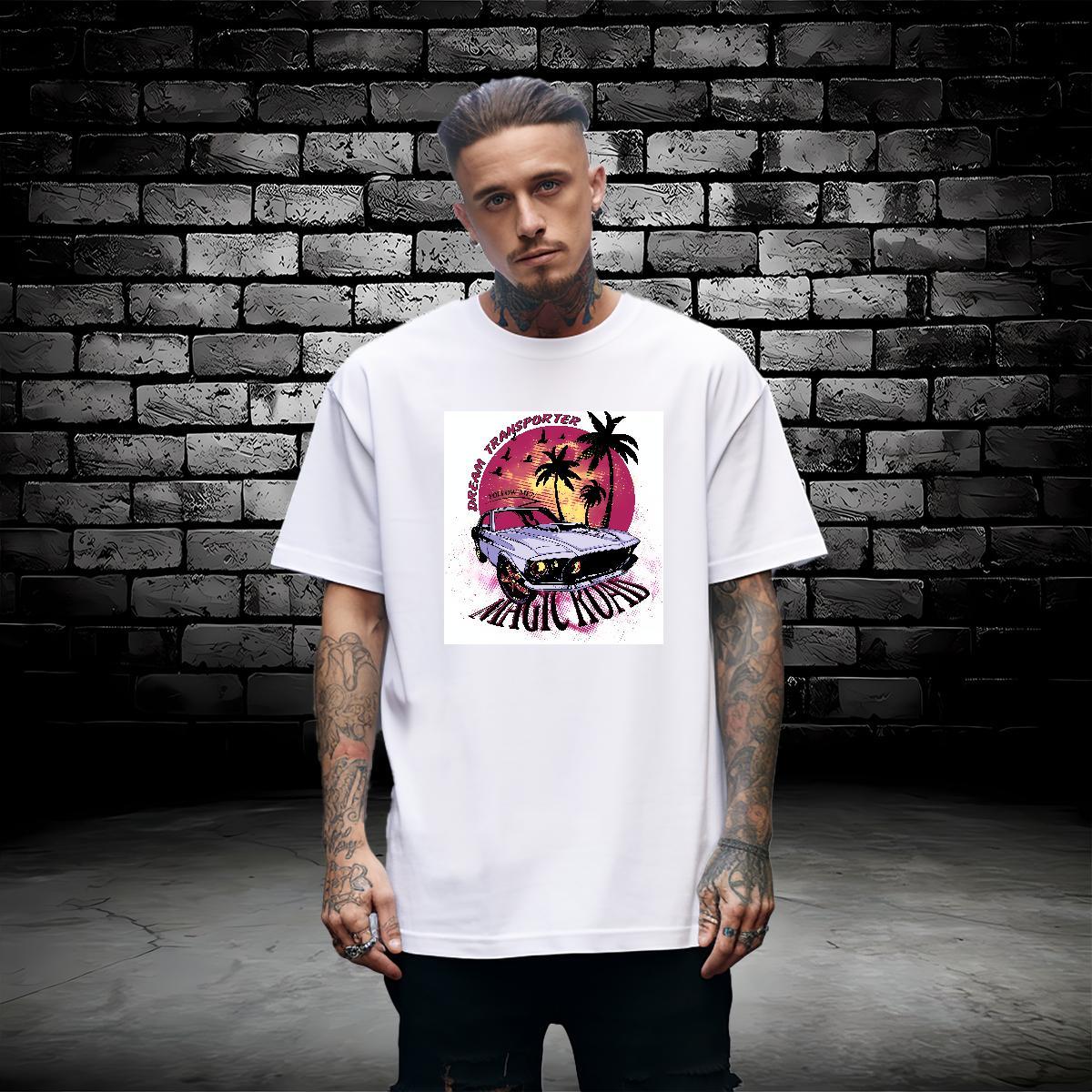 Cool Design beach 230g Pure Cotton Men Clothes T-Shirt Daily Wear Crew Neck Breathable T shirt Fashion Designer DIY Logo Oversized Polos
