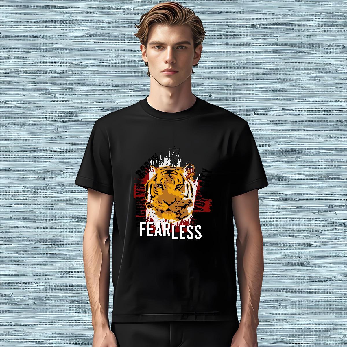 Soft Men T Shirts tiger Breathable Soft Beach Asian Size 230g Cotton Men Tops Tees DIY Wear