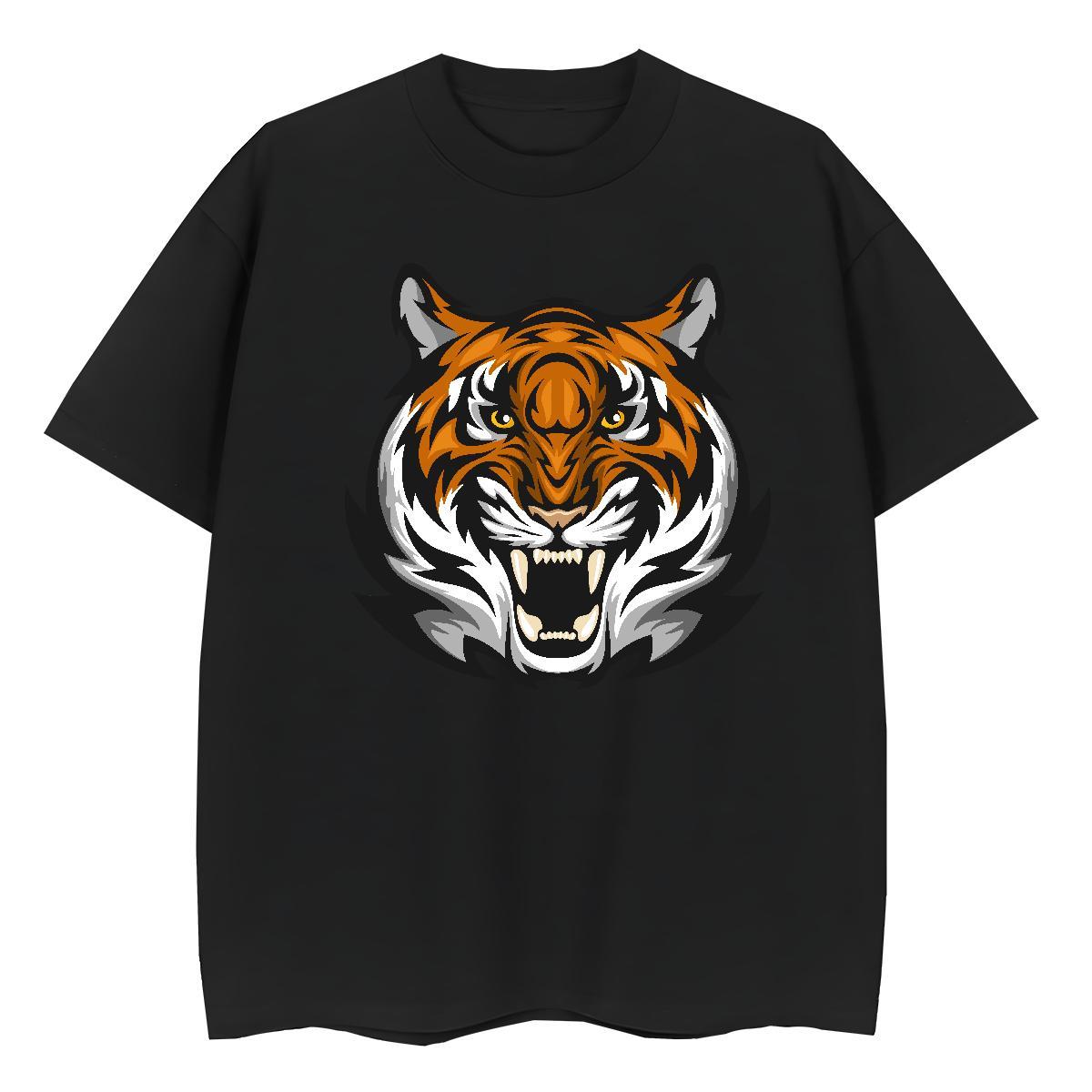 Classic T-Shirts tiger Round Neck Short Sleeve Spring Summer Anime 230g 100% Cotton Mens Tshirts 2024 Tops