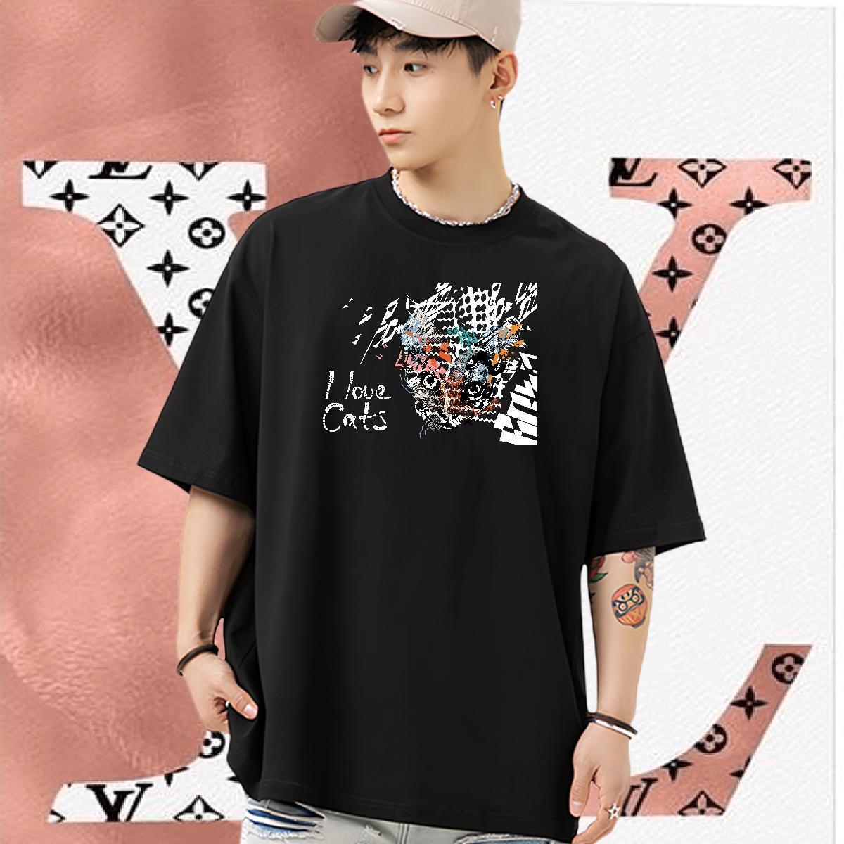 Fashion Men Tees cute Casual Daily Wear 230g Cotton Clothings O-Neck Short Sleeve Free Shipping Men T Shirts Floral Print