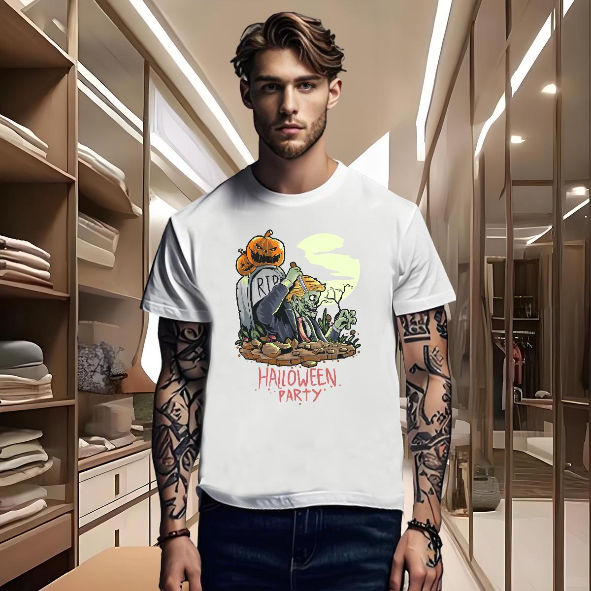 Fashion Casual Mens Tshirts halloween Street wear Hip Hop 230g Pure Cotton Tees Shirts O-Neck Short Sleeve Cool Design T-Shirts for Men Custom Anime