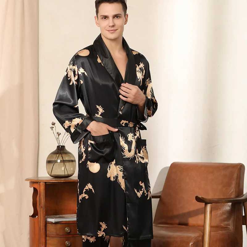 Mens satin pajamas robes and pants Dagong pajamas set printed mens pajamas and kimono bathroom gowns synthetic silk lounge clothing home clothingW2407