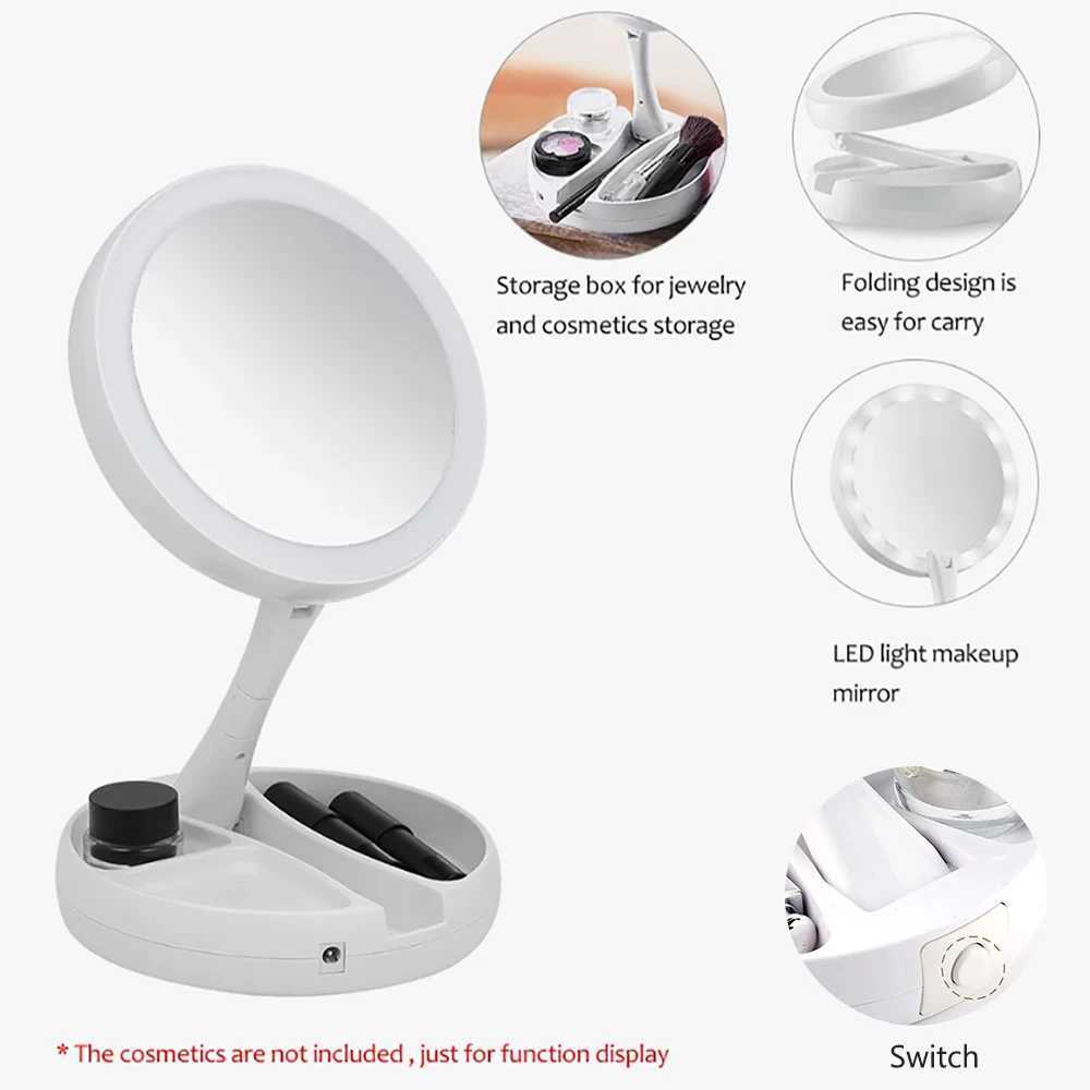Foldable Led Makeup Mirror With Light 10X Magnifying Dual Purpose Double-Sided Mirror USB Charging Or Battery Table Mirrors Y240819