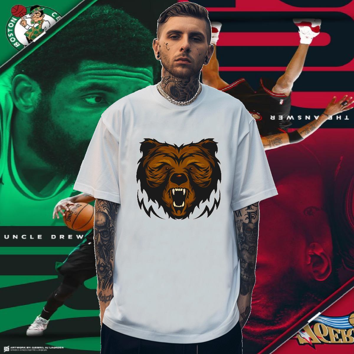 Cool Men T Shirts bear Breathable Short Sleeve Casual Cartoon Printing L-4XL 100% Cotton 230g Tshirts DIY Wear