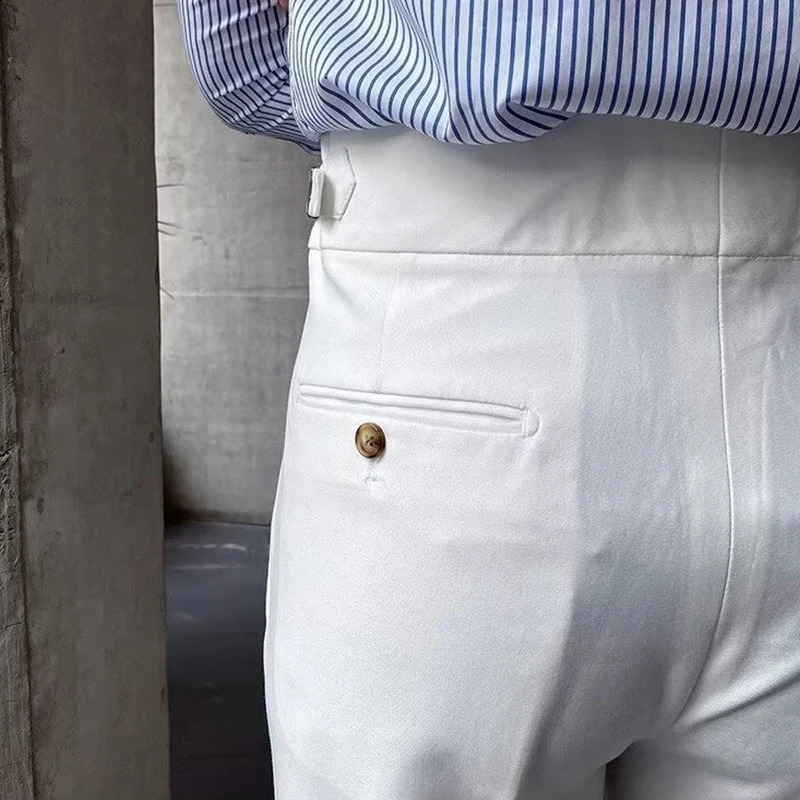 Classy Mens Suit Pants Fall Fashion Buttoned Belted High-waisted Straight Trousers For Men Casual Slim Pants Old Money Aesthetic 240820