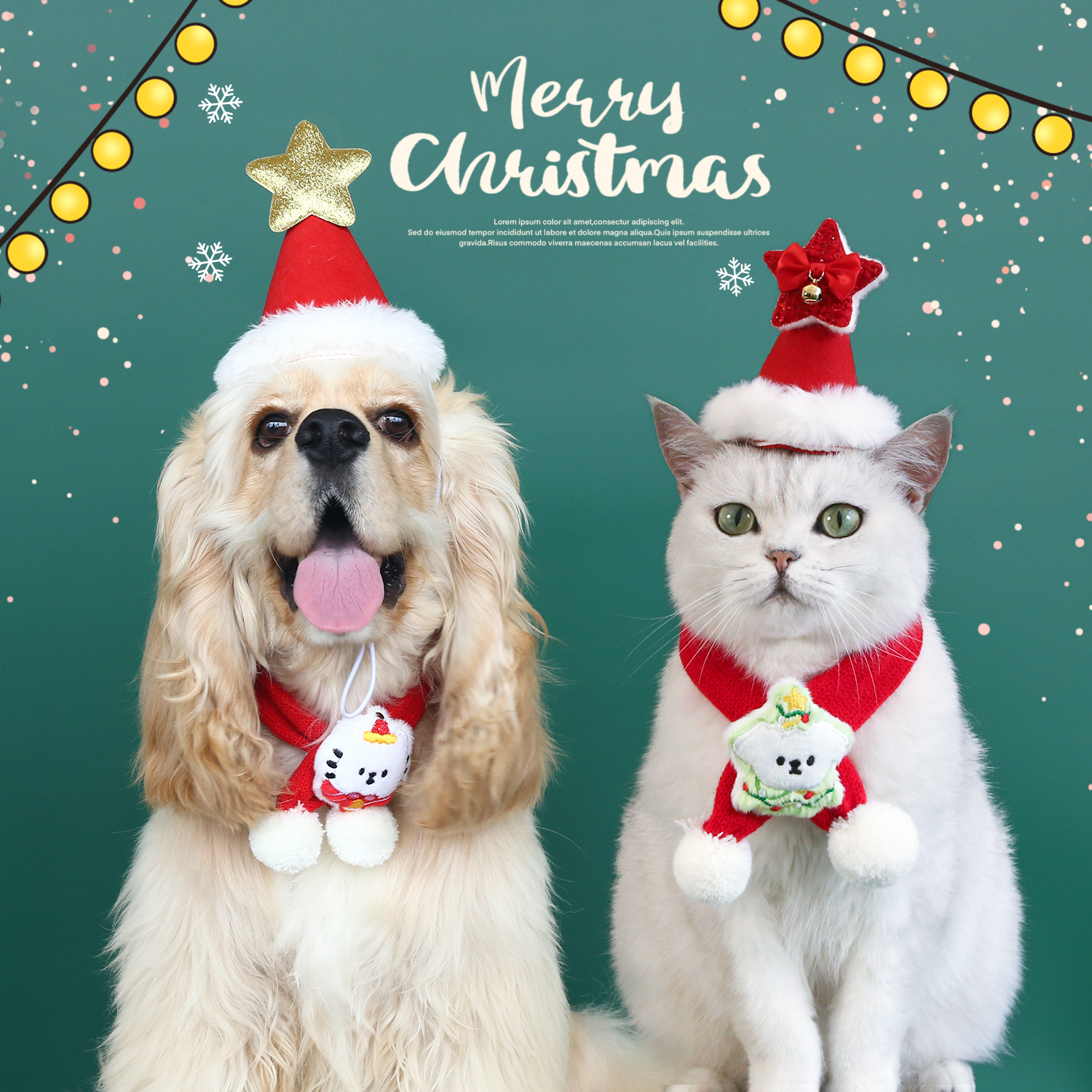 Red Christmas Pet Scarf Cat Dog Christmas Tree Crtoon Ball Knitted Wool Bib Hat Set