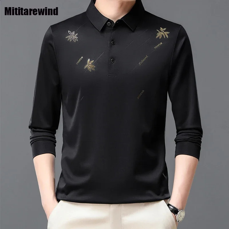 Spring and Autumn Long Sleeve Tees Man Business Casual Polo Shirts for Men Lapel Printed T-shirt Fashion Polos Para Hombre 240820