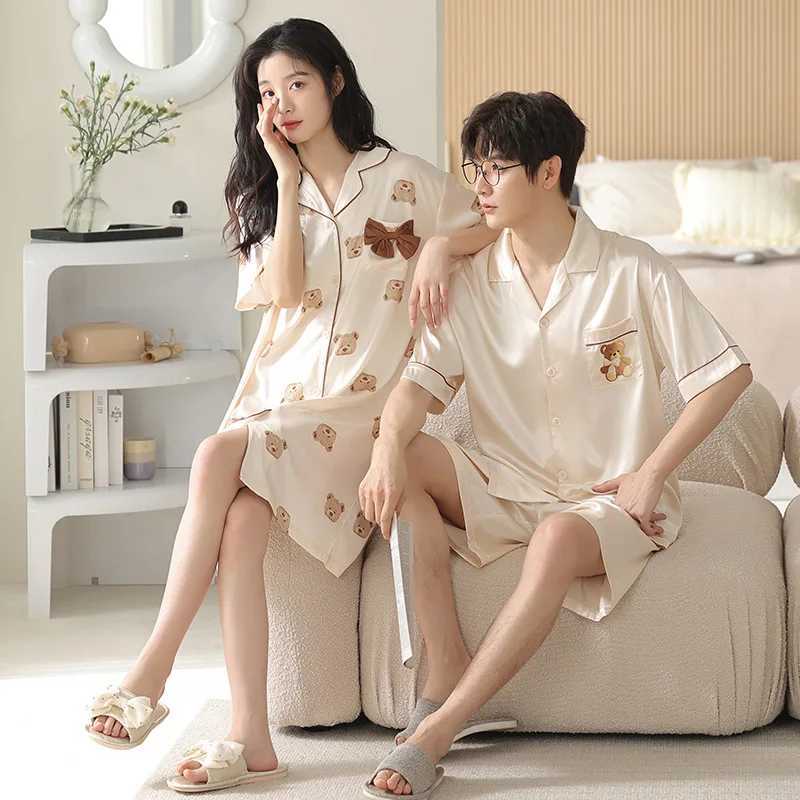Korean sleepwear silk satin sleepwear couple set short sleepwear set womens sleepwear mens casual wear shortsW240719