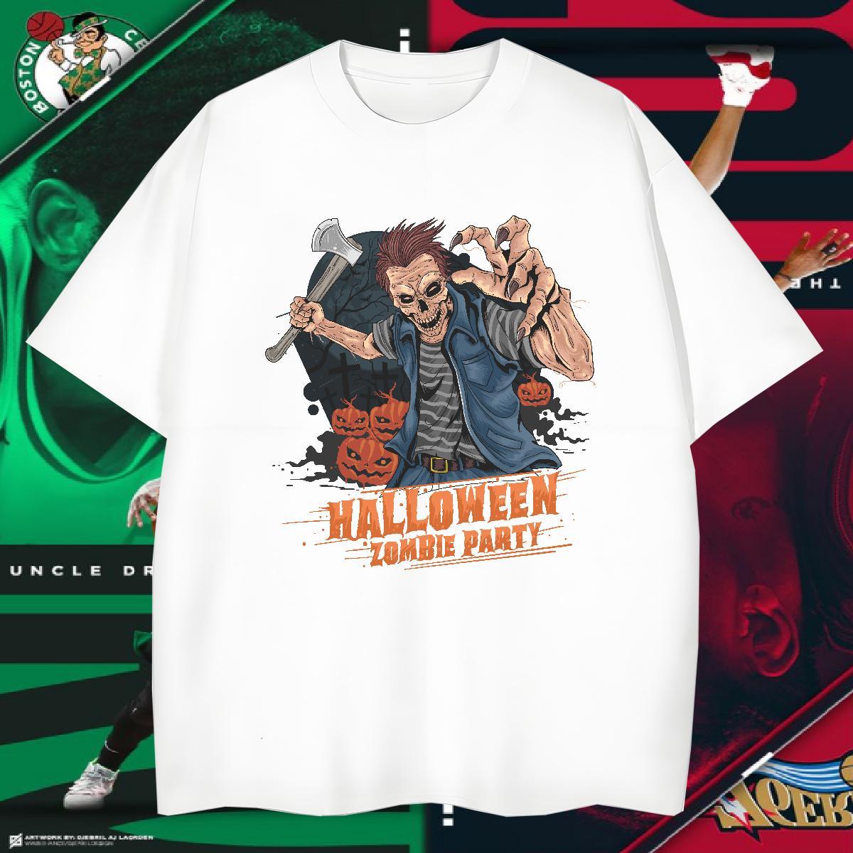 Soft T-Shirts for Men halloween Breathable Short Sleeve Casual Daily Wear Cartoon Print 230g Pure Cotton Tshirt for Man Woman Wholesale Polos