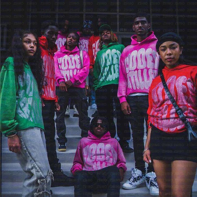 Y2K Rhinestone Letter Hoodie for Women Gothic Black Floral Oversized Sweater Womens Retro Harajuku Street Clothing 240814