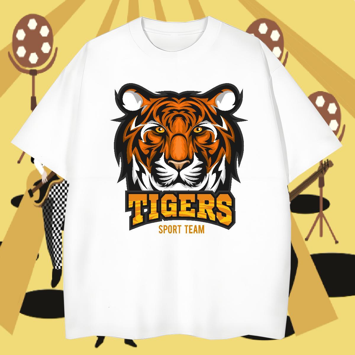 Factory Direct Men Tshirts tiger Casual Daily Wear 230g 100% Cotton Tee Shirt Breathable Soft Popular T Shirts Men Black White