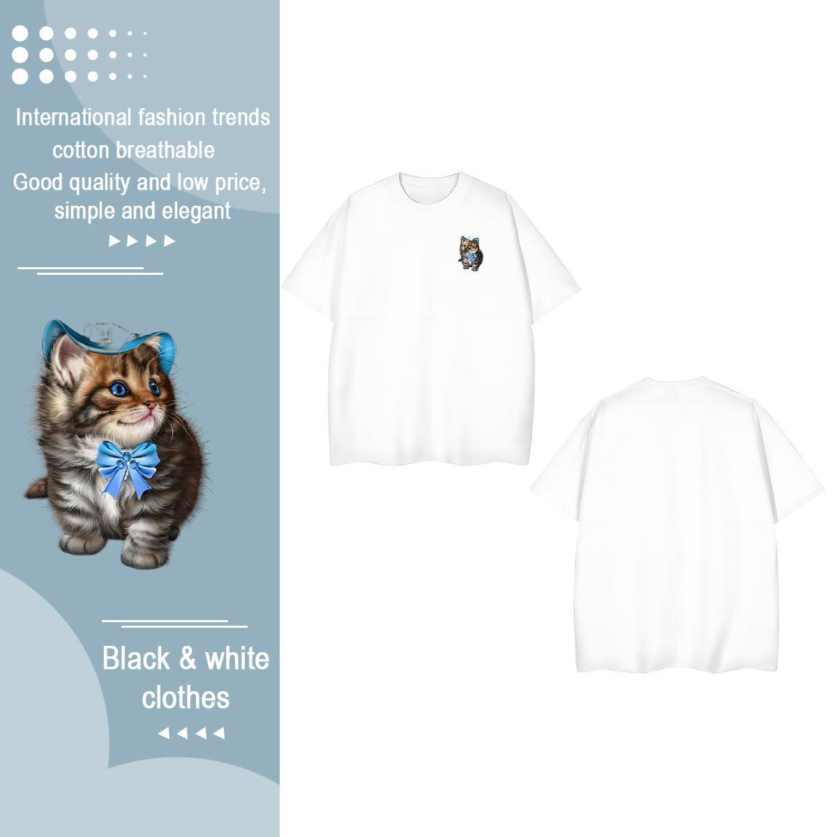 Casual New Couples T Shirts cat Street 230g Pure Cotton Wear Breathable Crew Neck Free Shipping T Shirts Men Black Oversized