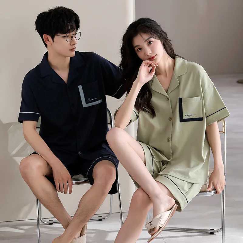 Mens double sleepwear set open top sleepwear casual wear short sleeved sleepwear family set cotton sleepwear womens sleepwearW240719