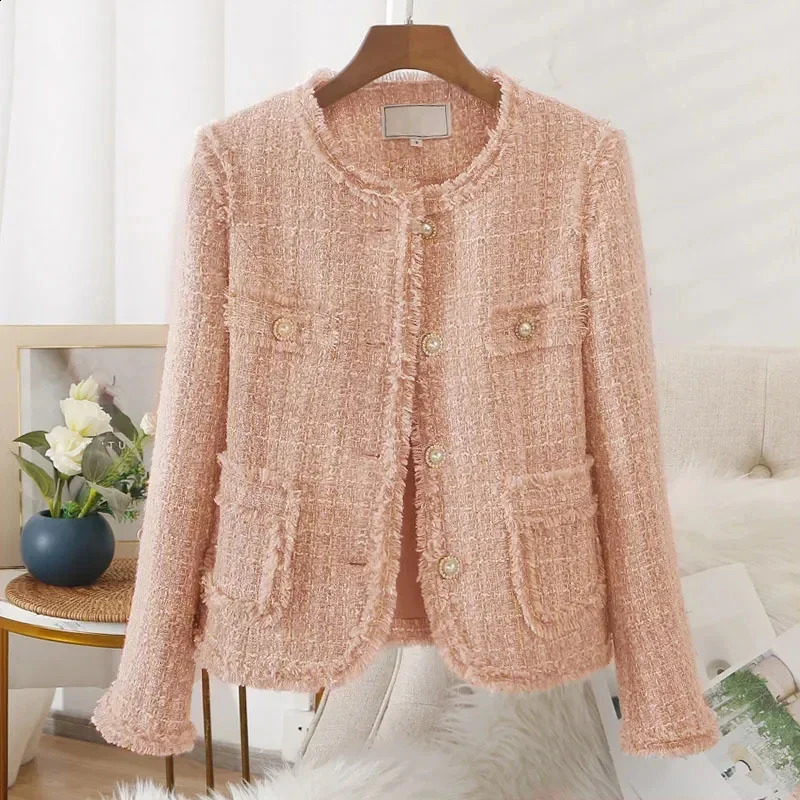 Women Blazers Korean Chic Tweed Spring Autumn Elegant Lady Coats Single-breasted Long Sleeve Suits Female Office Blazer Jacket 240819