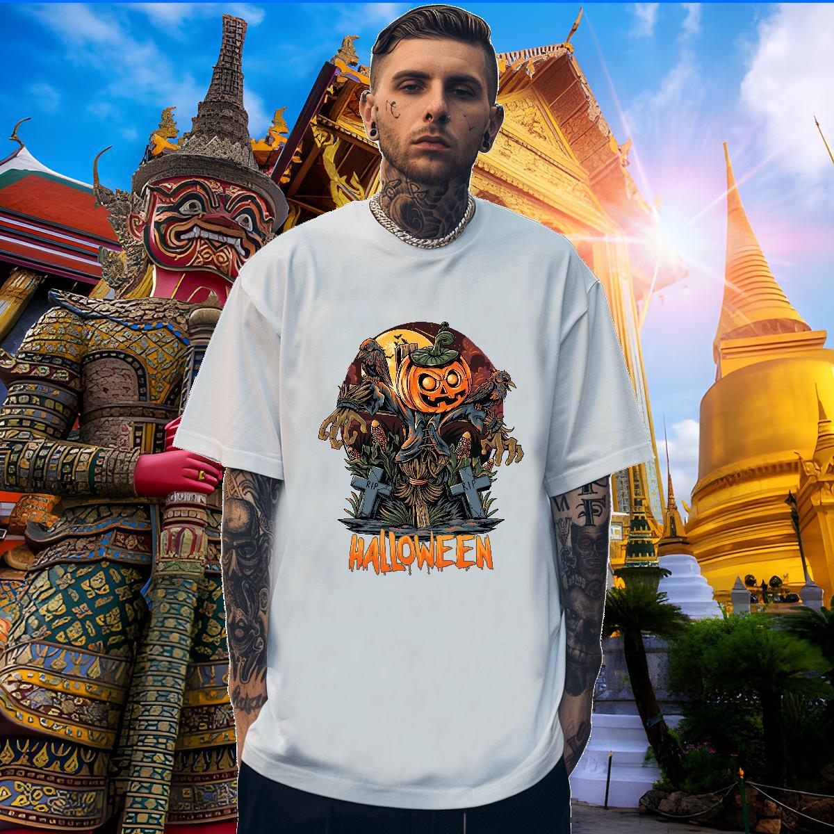 TOP Quality T Shirts Men scary Breathable Short Sleeve Casual Custom Print Plus Size 100% Cotton 230g Tshirts Fashion Polos