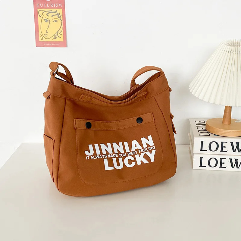 Canvas Bag Female Korean Large-capacity Messenger Bag Students Attending Class Shoulder Bag Japanese Retro Tote 240819