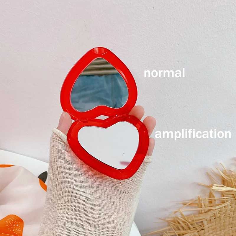 1PCs Heart Shaped Cherry Mini Makeup Mirror Compact Pocket Mirror Portable Double-Sided Folding Cosmetic Mirror Women Gifts Y240819